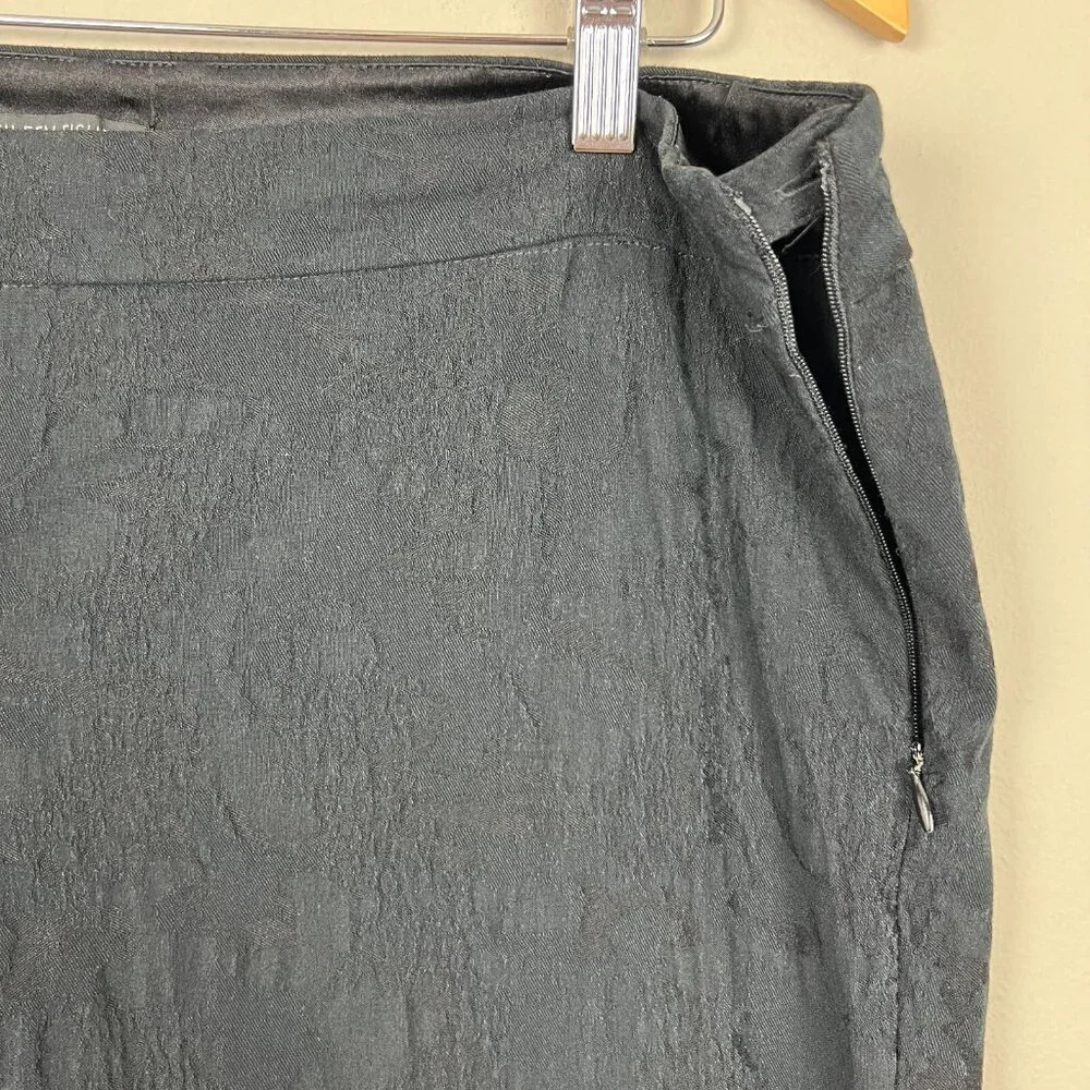Eileen Fisher Pants Womens Large Black‎ Textured Stretch Ankle Side Zip Cotton L